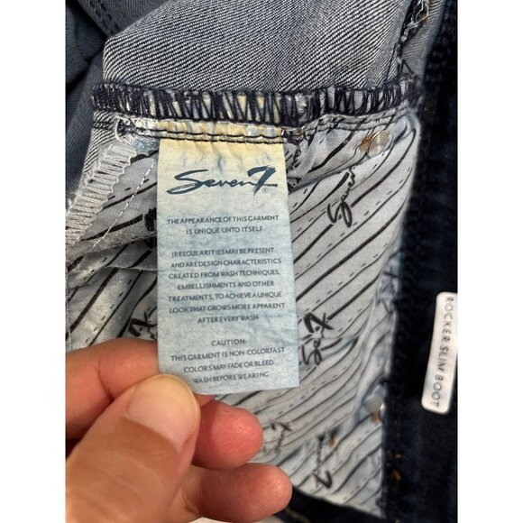 Seven7 Ladies Rocker Slim Bootcut Jeans Size 12 Dark Wash Embellished Pockets - Picture 13 of 13